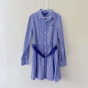 Girls Polo Ralph Lauren Stripped Button Down Belted Dress Size: 10